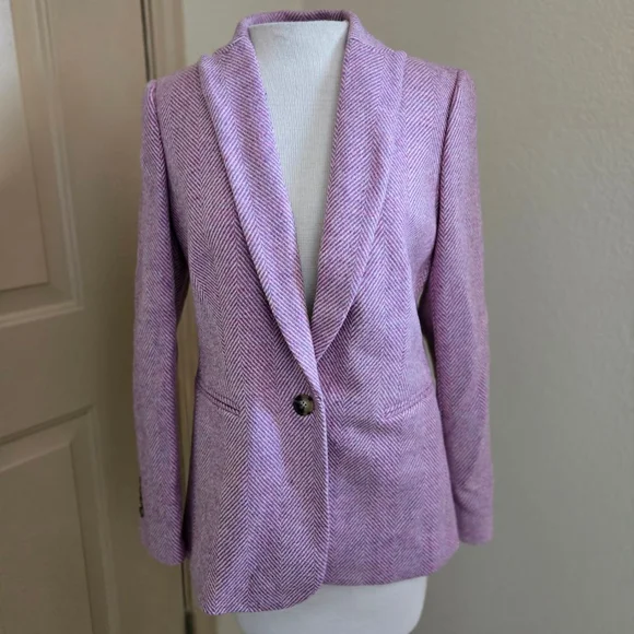 J.Crew Parke Herringbone Blazer Pink White Size 4 - Picture 9 of 9